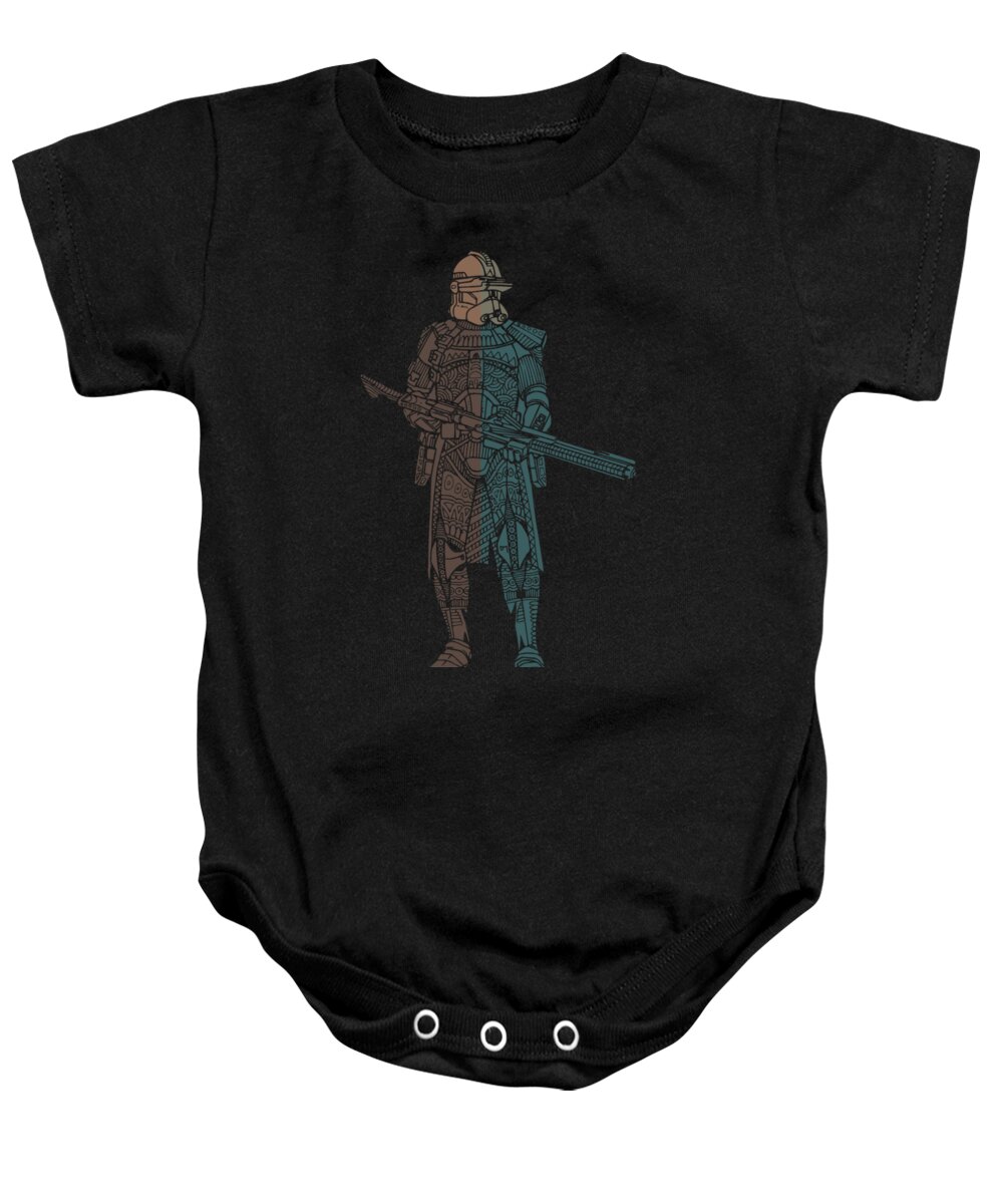 Stormtrooper Baby Onesie featuring the mixed media Stormtrooper Samurai - Star Wars Art - Minimal by Studio Grafiikka