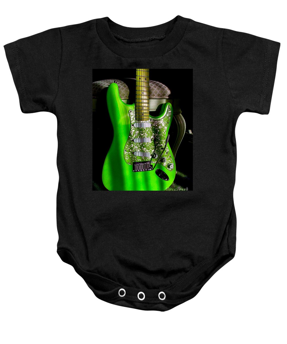 Fender Stratocaster Baby Onesie featuring the photograph Stratocaster Plus in Green by Guitarwacky Fine Art