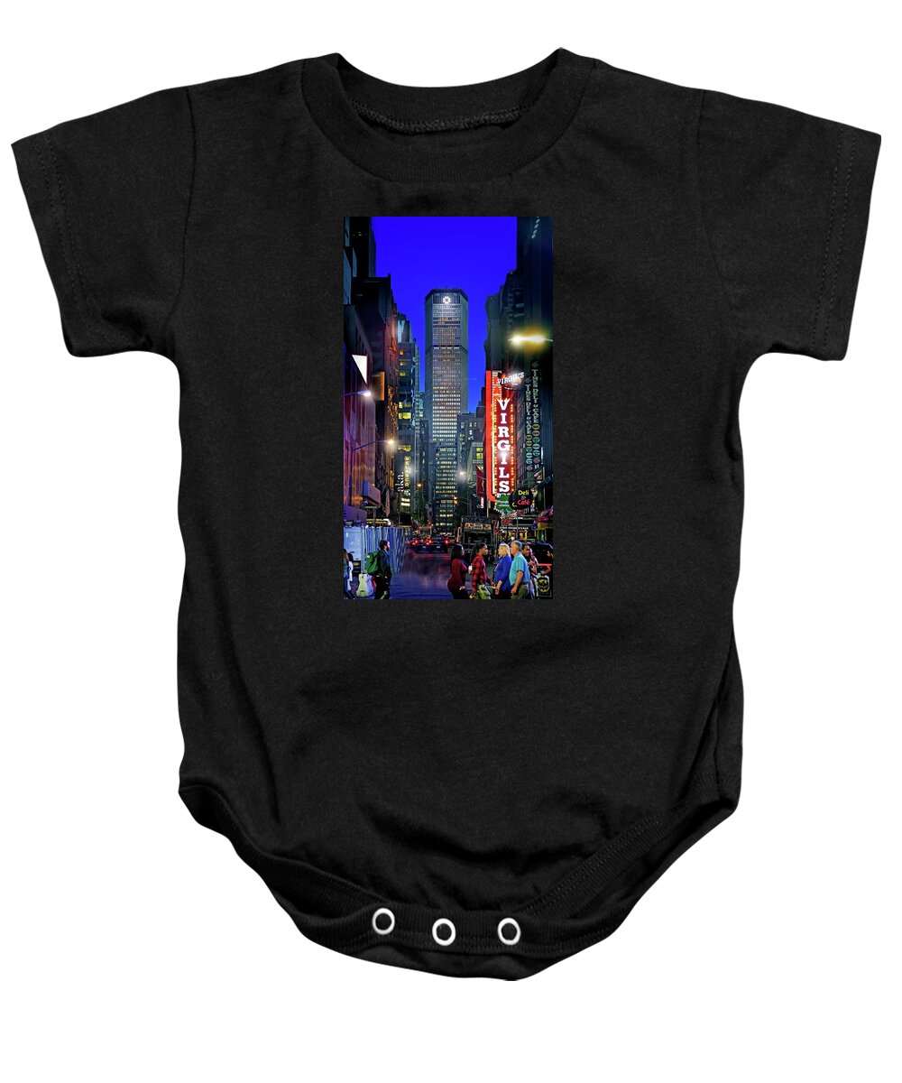 New York City Baby Onesie featuring the photograph Streets of Times Square by Mark Andrew Thomas