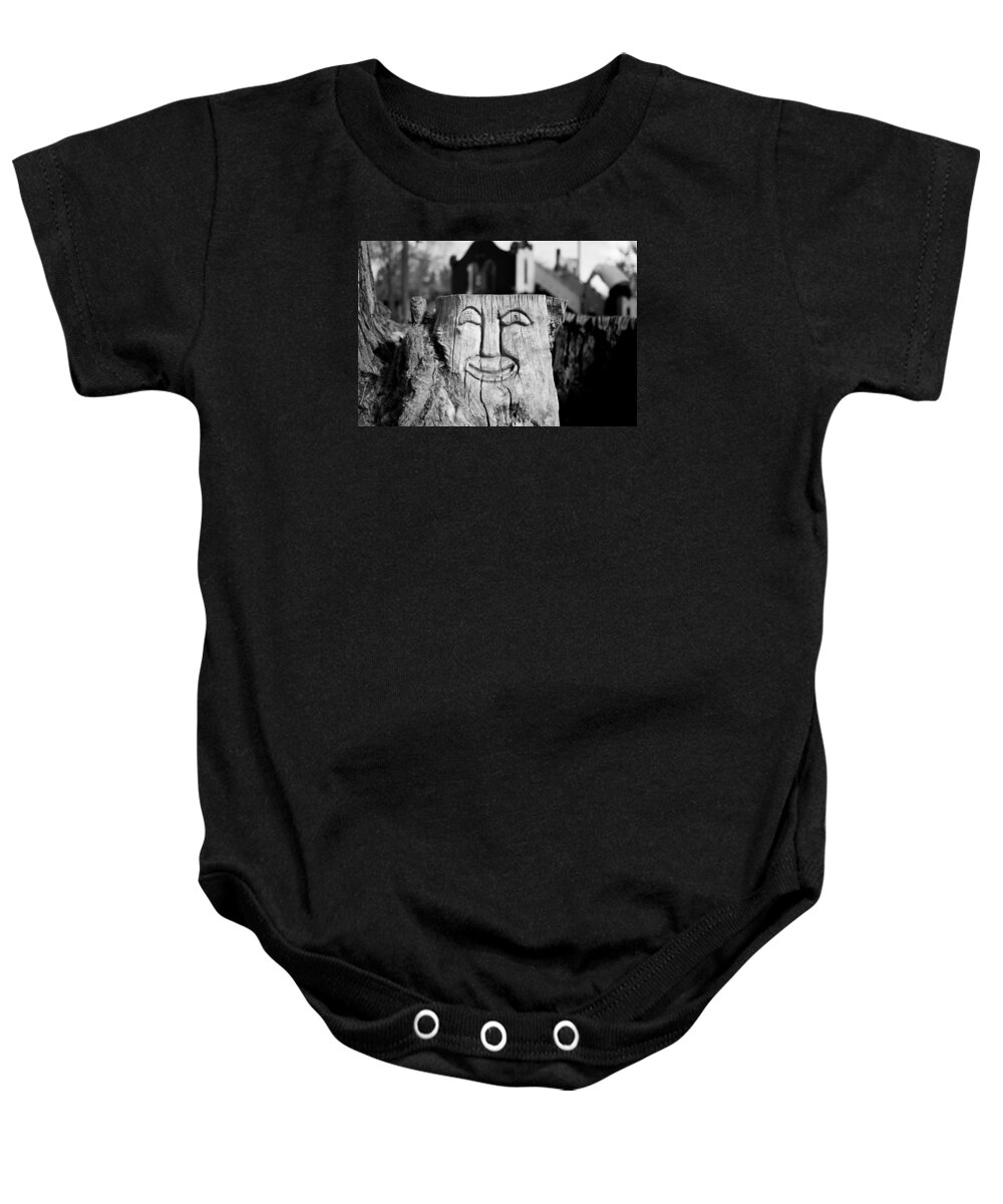 Tree Stump Baby Onesie featuring the photograph Stump face 1 by Stephen Holst