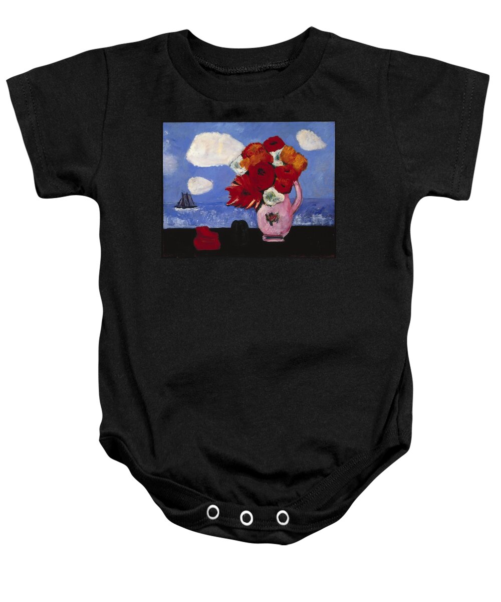 Marsden Hartley (american Baby Onesie featuring the painting Summer Clouds and Flowers by MotionAge Designs