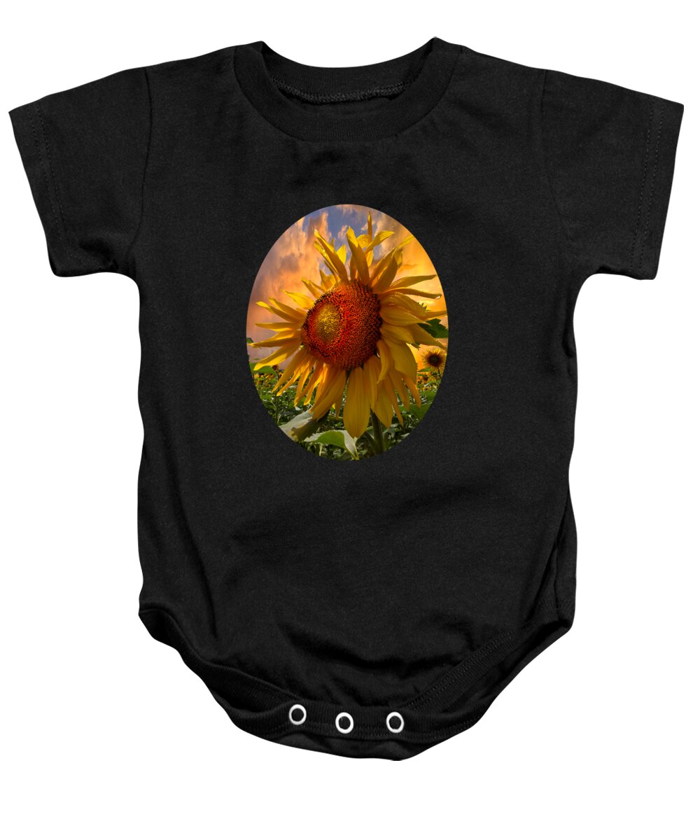 Sunflower Baby Onesie featuring the photograph Sunflower Dawn in Oval by Debra and Dave Vanderlaan