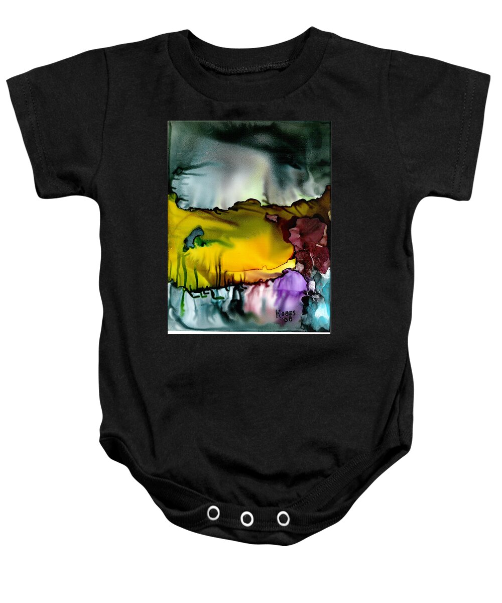 Abstract Baby Onesie featuring the mixed media Sunless Sea by Susan Kubes