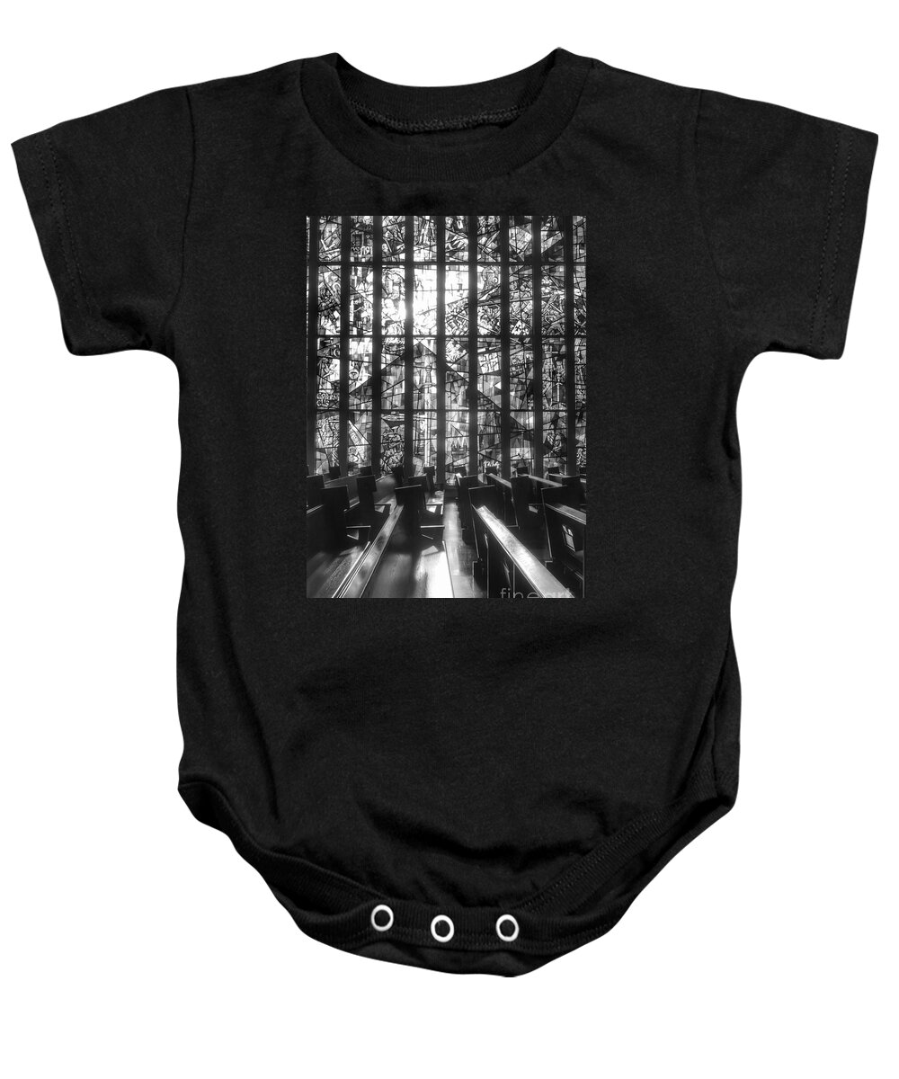 Częstochowa Baby Onesie featuring the photograph Sunlit Stained Glass at Czestochowa Shrine, PA by Christopher Lotito