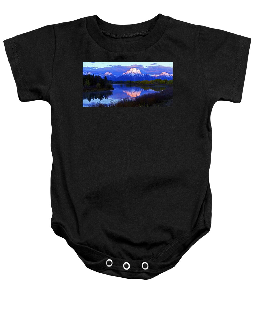 Sunrise Baby Onesie featuring the photograph Sunrise at Ox Bow Bend by Gary Langley