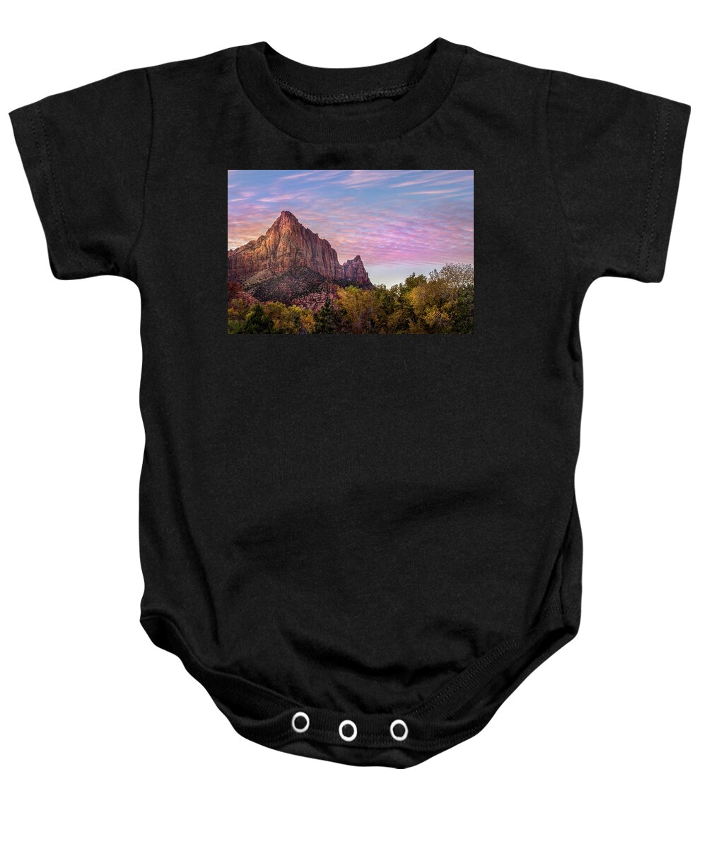 Zion Baby Onesie featuring the photograph Sunrise Colors by James Woody