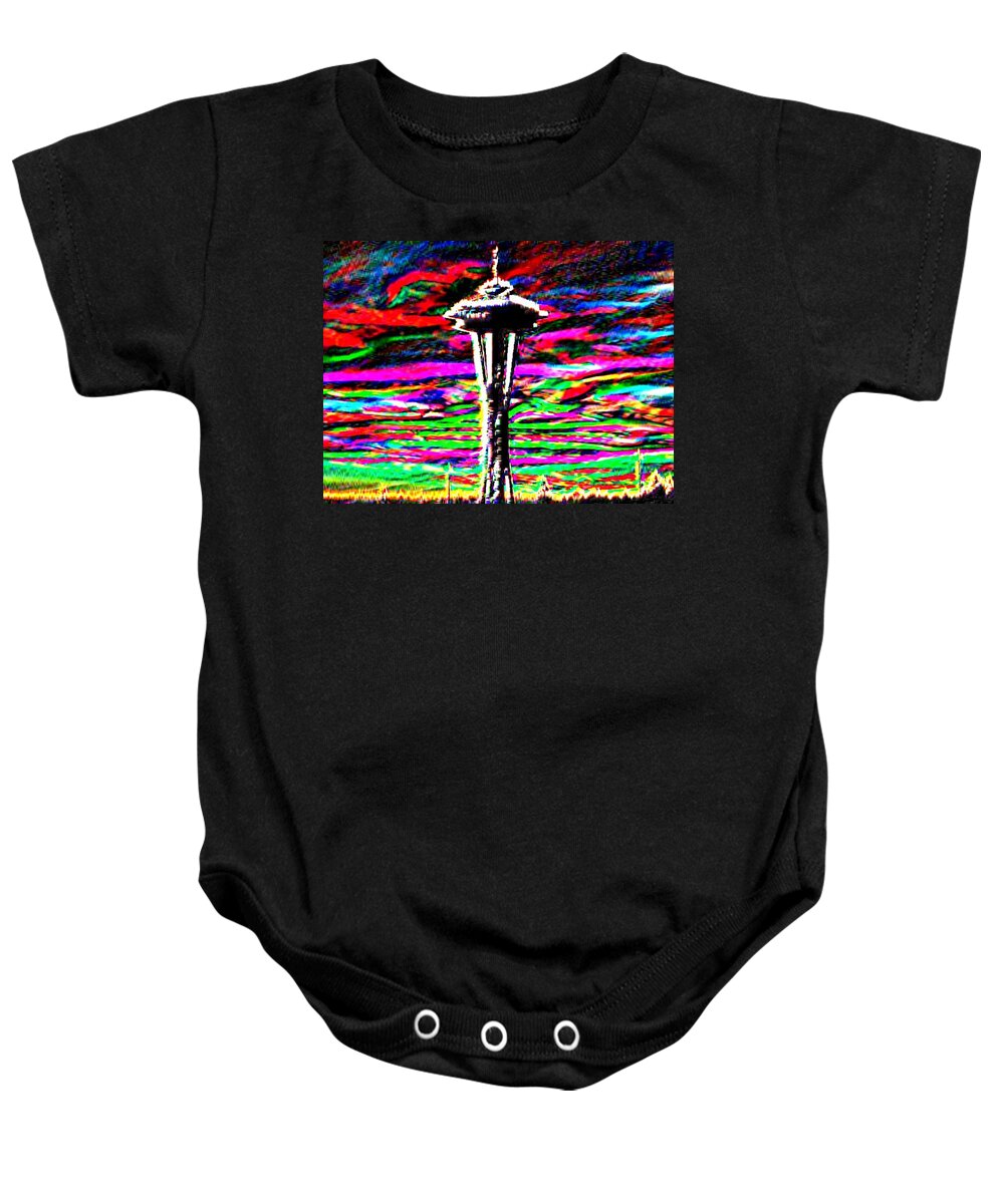Seattle Baby Onesie featuring the photograph Sunset Needle 2 by Tim Allen