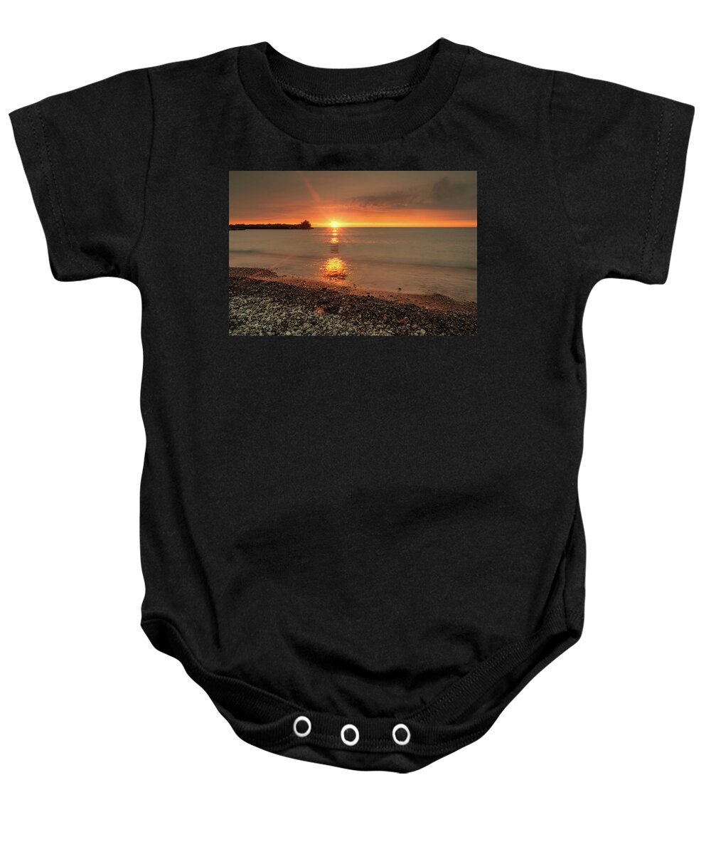 16-70 F4-karl Zeiss Baby Onesie featuring the photograph Sunset on Huron Lake by Nick Mares