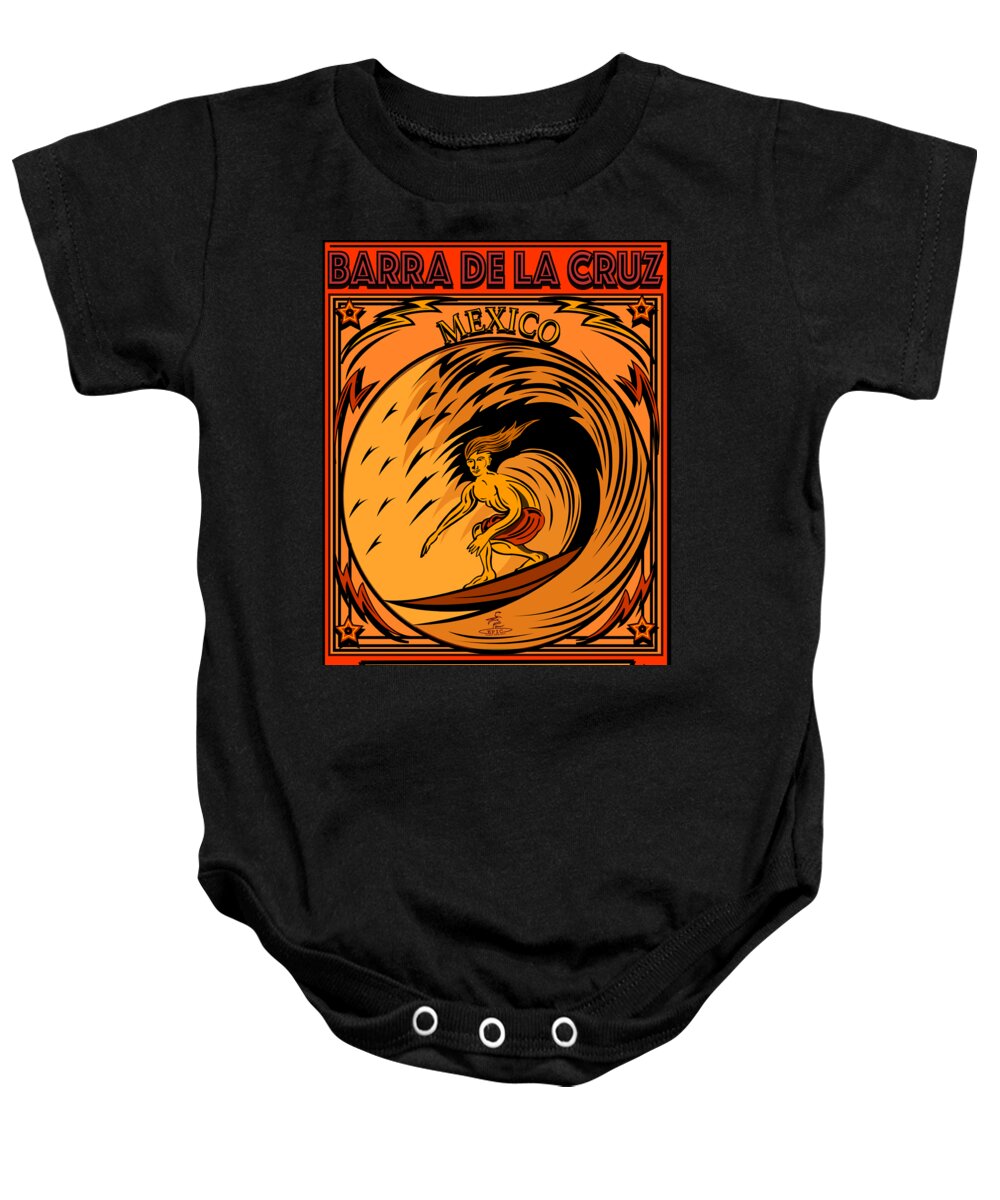 Surfing Baby Onesie featuring the digital art Surfing Barra De La Cruz Mexico by Larry Butterworth