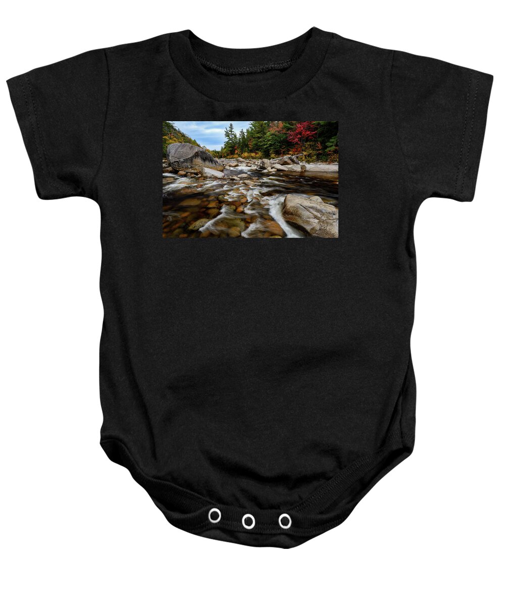 Swift River Nh Baby Onesie featuring the photograph Swift River Autumn NH by Michael Hubley