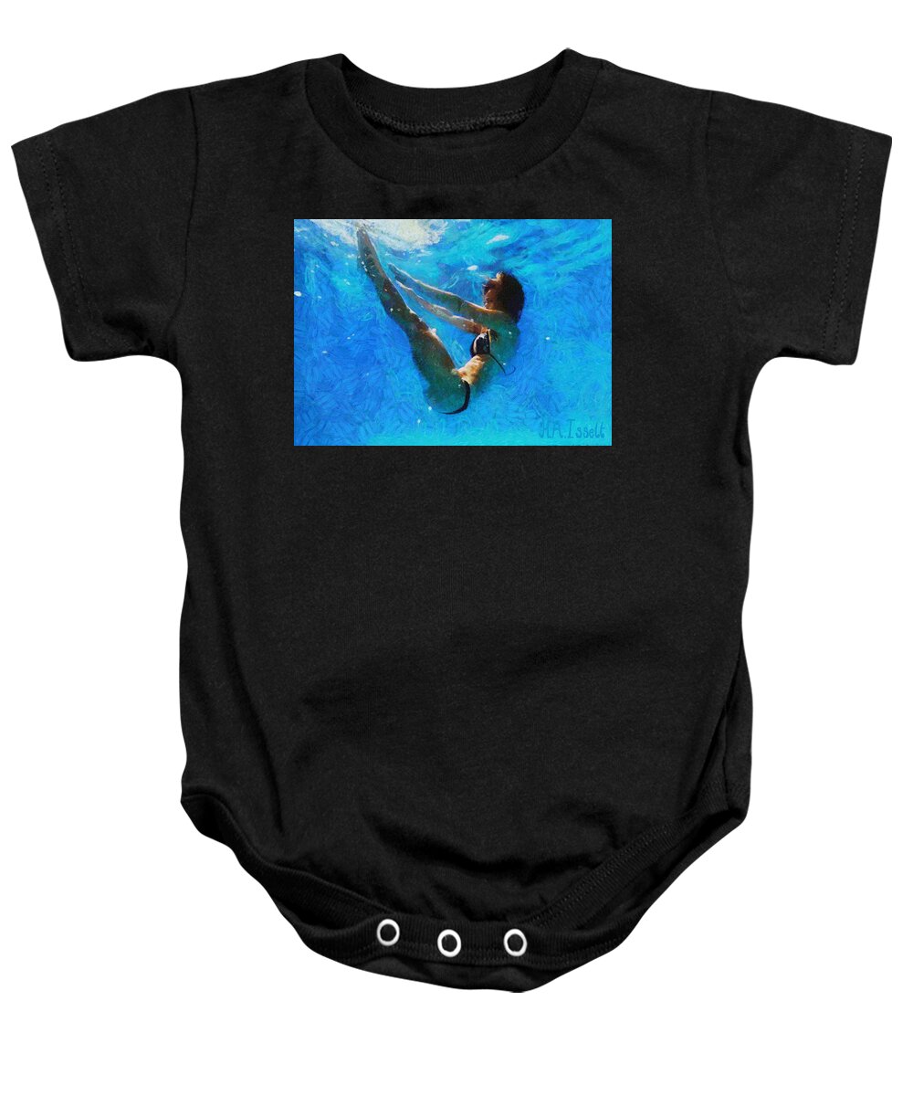 Dive Baby Onesie featuring the digital art Swim and Dive III by Humphrey Isselt