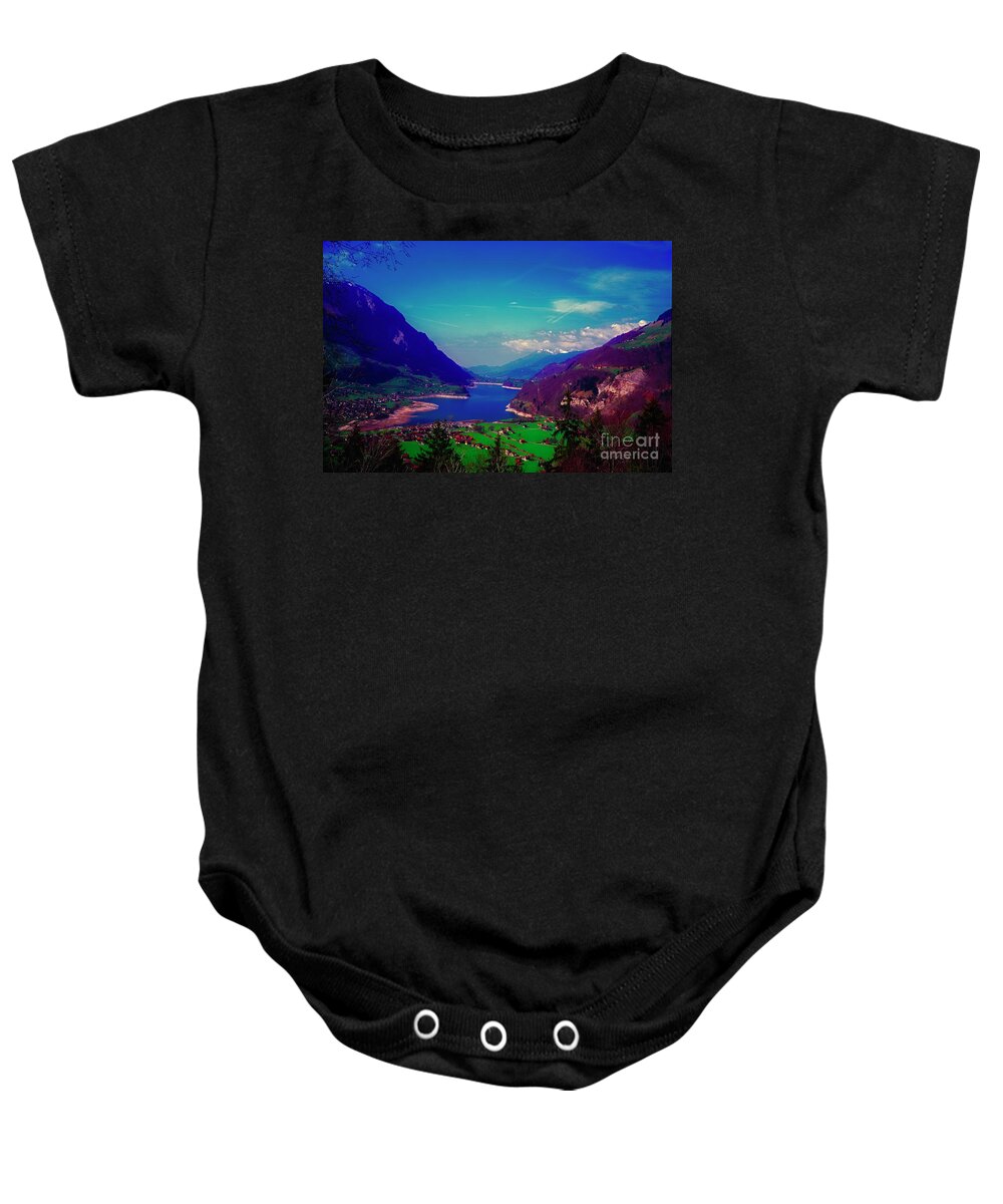 Swiss Baby Onesie featuring the photograph Switzerland alps lake spring by Tom Jelen