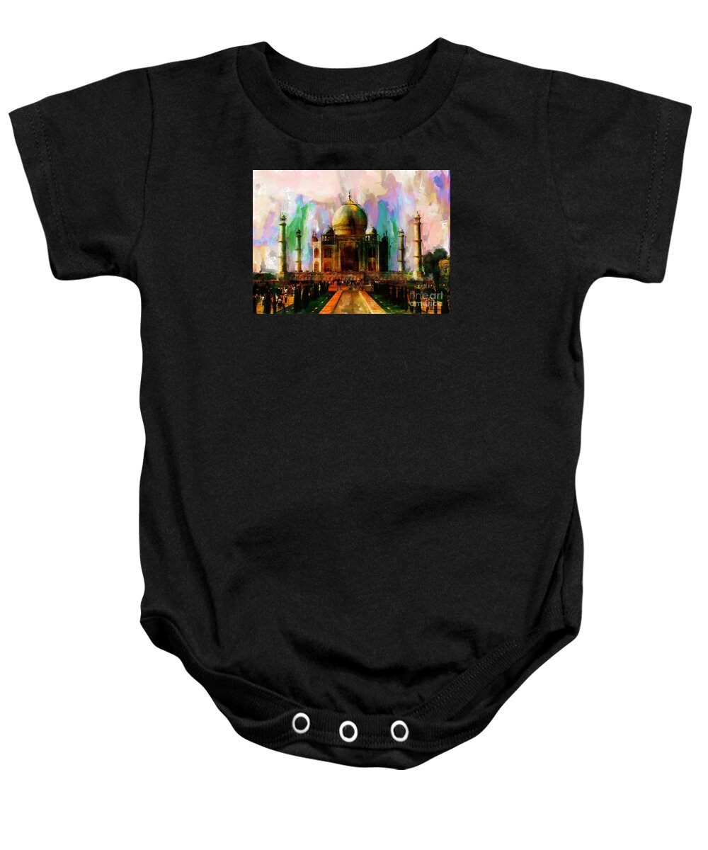 Art Baby Onesie featuring the painting Taj Mehal 009 by Gull G