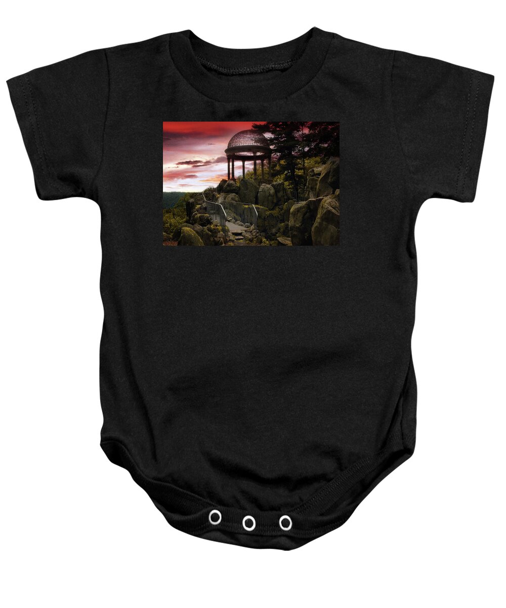 Untermyer Garden Baby Onesie featuring the photograph Temple of Love Sunset by Jessica Jenney