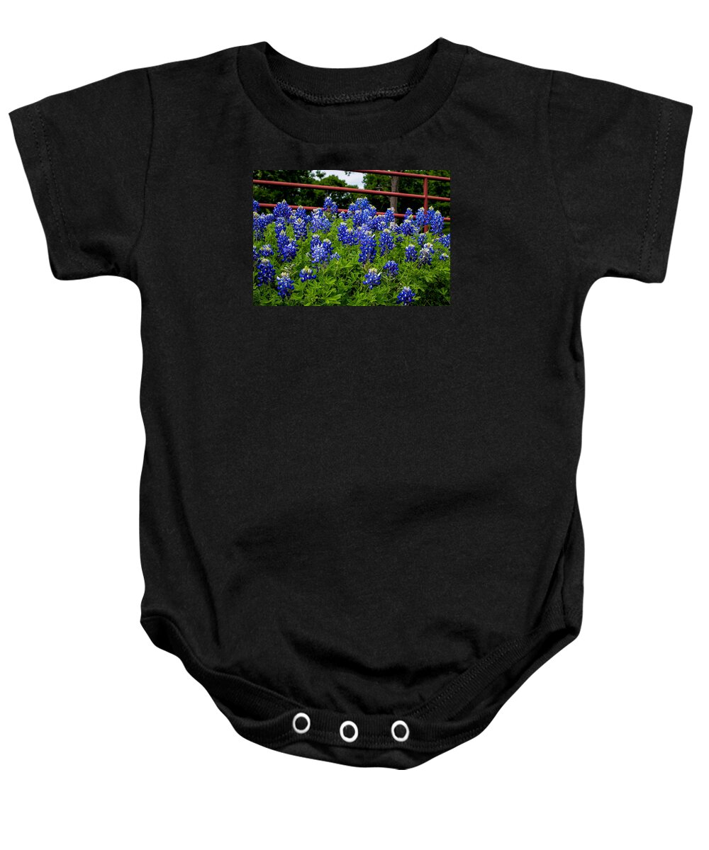 Ennis Baby Onesie featuring the photograph Texas Bluebonnets in Ennis by Robert Bellomy