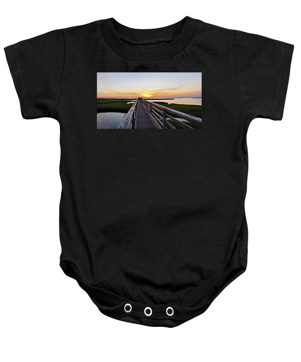 Cape Cod Sunset Baby Onesie featuring the photograph The Best Place to Meet the Sunset by Lyuba Filatova