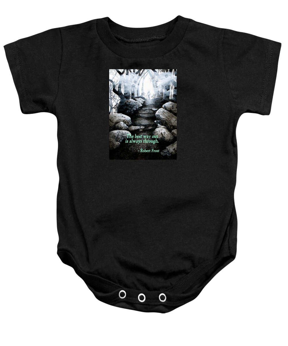 Black And White Baby Onesie featuring the painting The Best Way Out by Mary Palmer