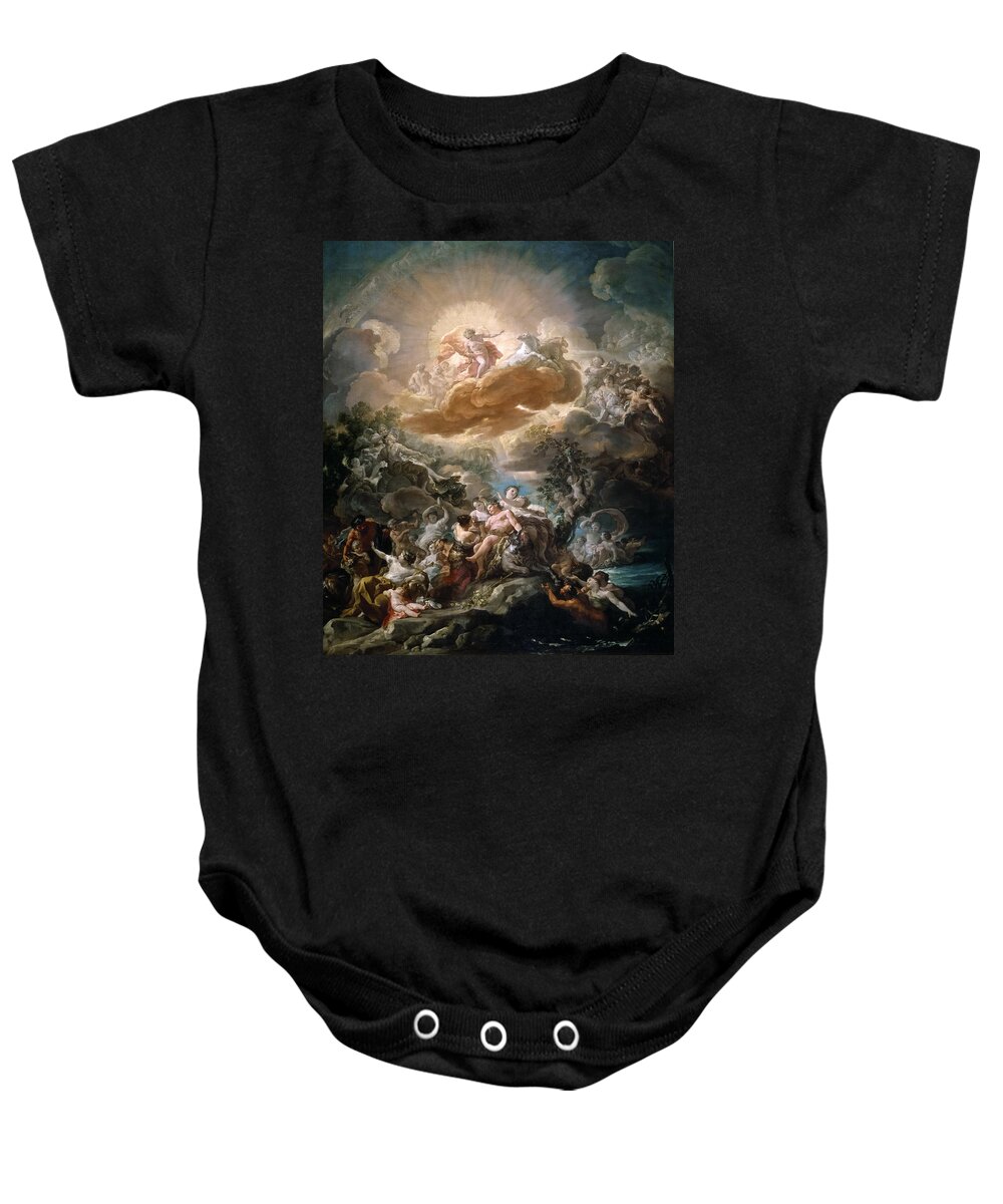 Corrado Giaquinto Baby Onesie featuring the painting The Birth of the Sun and the Triumph of Bacchus by Corrado Giaquinto