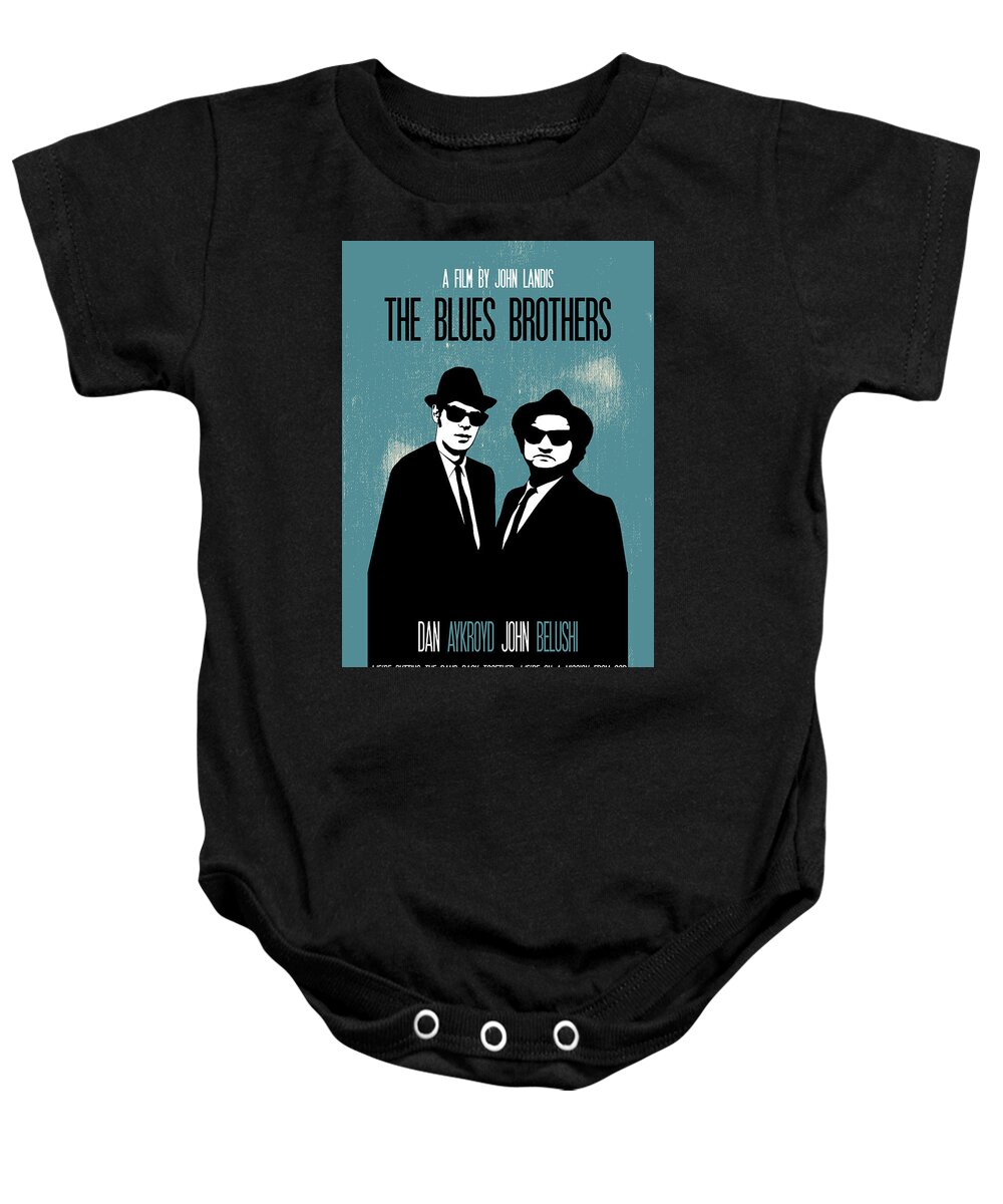 The Blues Brothers Baby Onesie featuring the painting The Blues Brothers Poster Print Movie Quote - We're Putting The Band Back Together by Beautify My Walls
