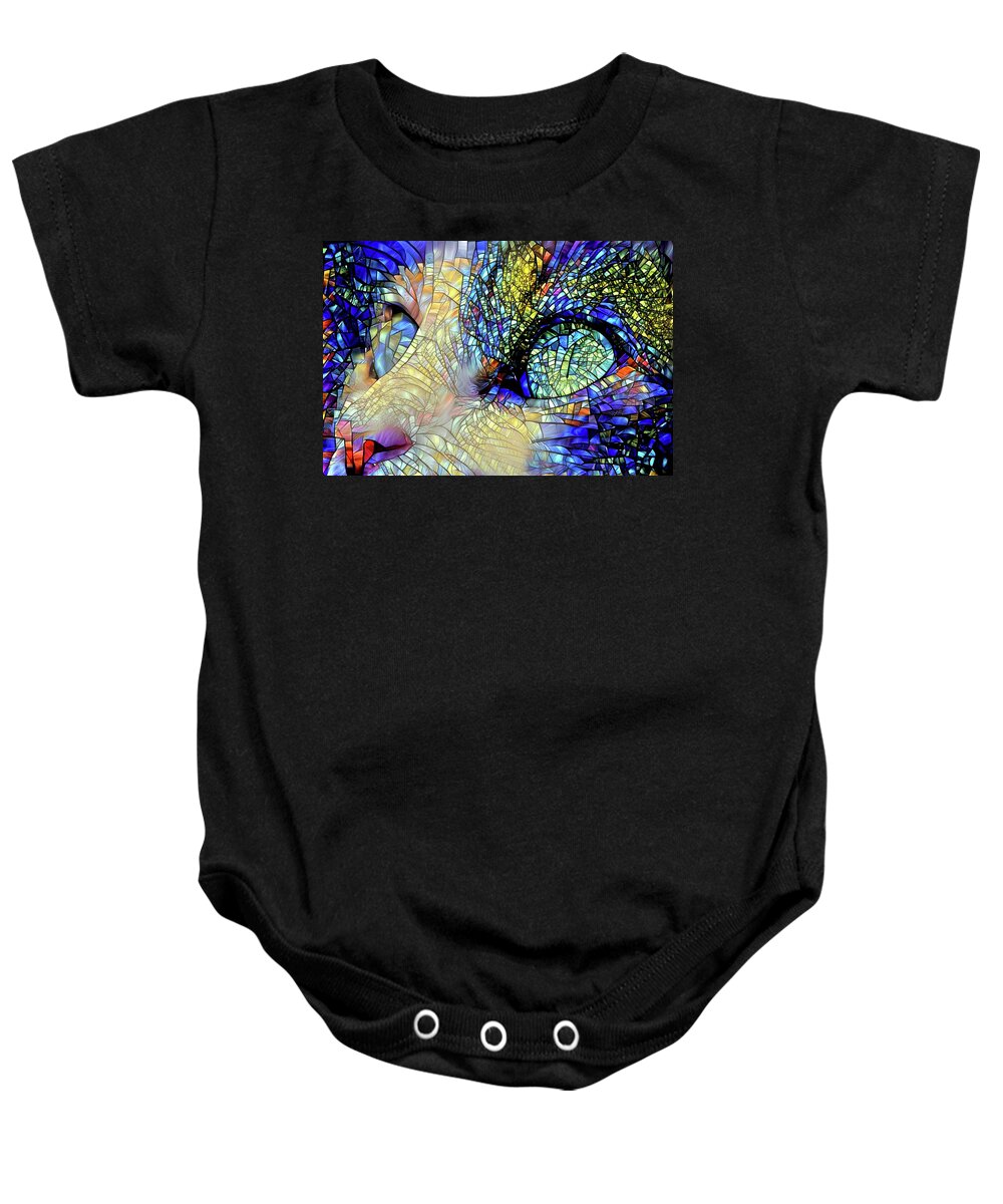 Stained Glass Baby Onesie featuring the digital art The Church of Cat by Peggy Collins