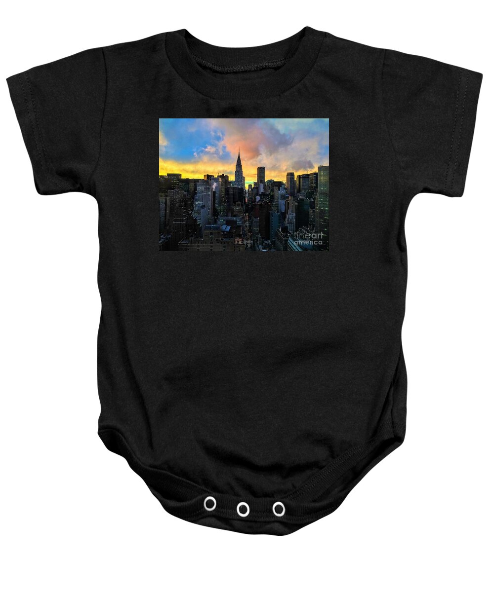 The Colors Of New York Chrysler Building At Dusk Baby Onesie featuring the photograph The Colors of New York - Chrysler Building at Dusk by Miriam Danar