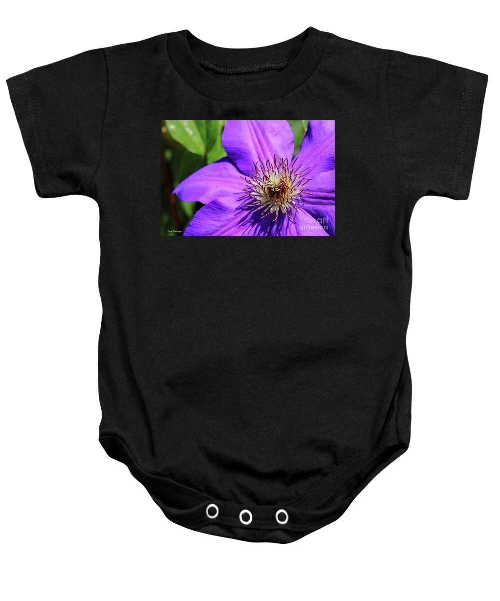 Reid Callaway Purple Charmer Baby Onesie featuring the photograph The Crown Clematis Flower Art by Reid Callaway