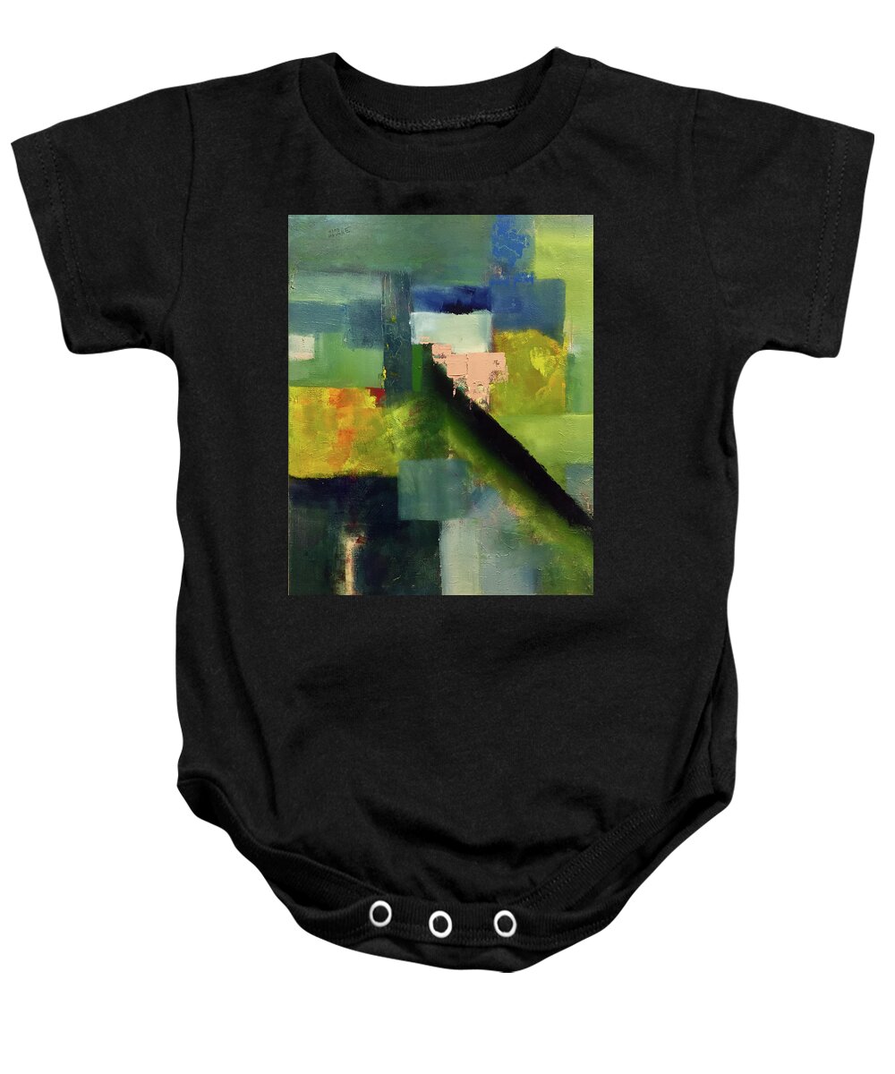Contemporary Abstract Baby Onesie featuring the painting The dark road into town by Dennis Ellman