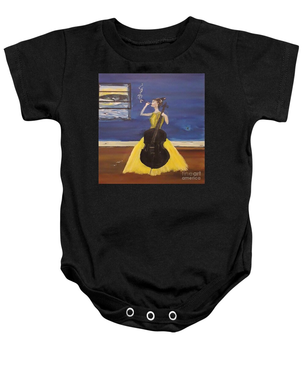 Woman In A Yellow Dress Baby Onesie featuring the painting The Dress Rehearsal by Denise Morgan