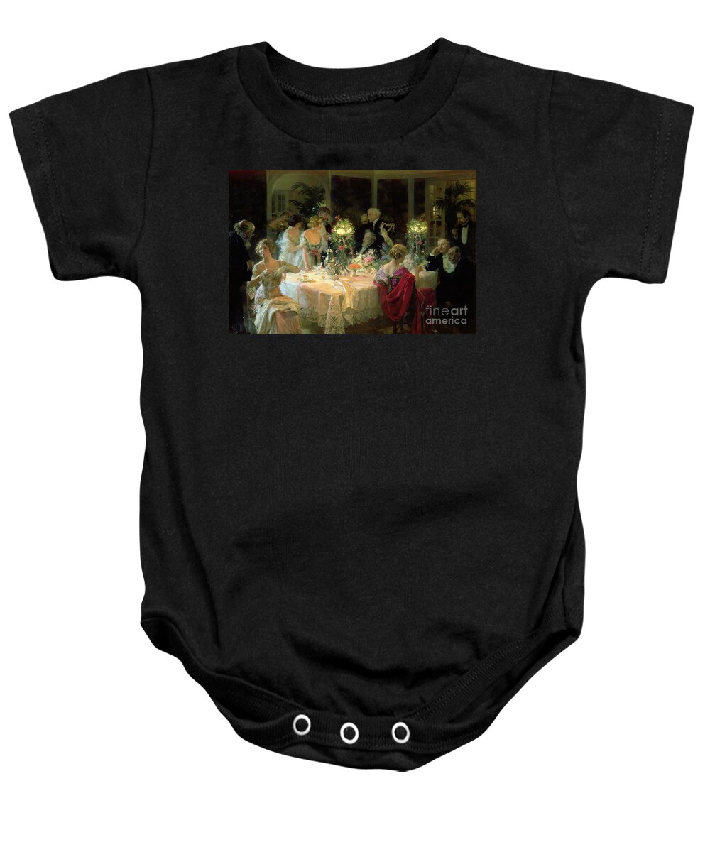 The Baby Onesie featuring the painting The End of Dinner by Jules Alexandre Grun