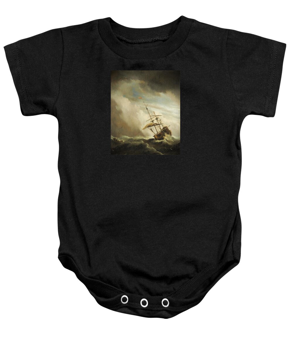 Old Masters Baby Onesie featuring the painting The Gust 2 by Willem van de Velde