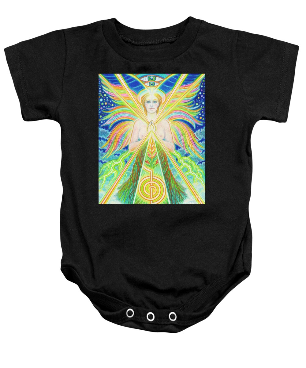 Spiritual Baby Onesie featuring the drawing The Healer by Debra Hitchcock