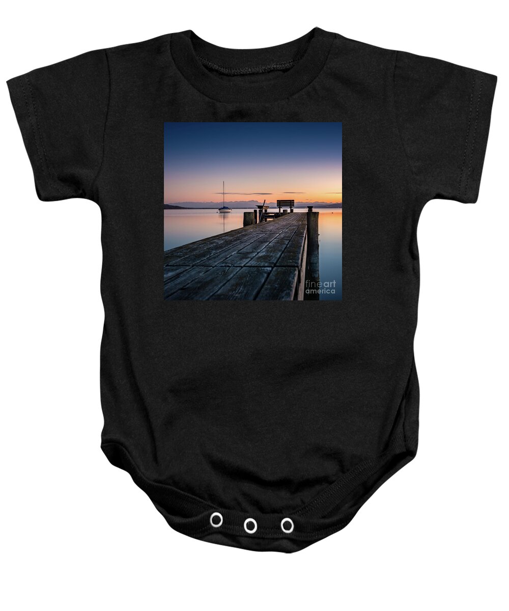 Ammersee Baby Onesie featuring the photograph The jetty to sunset by Hannes Cmarits