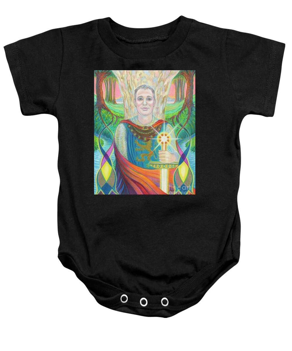Spiritual Baby Onesie featuring the drawing The Knight Errant by Debra Hitchcock