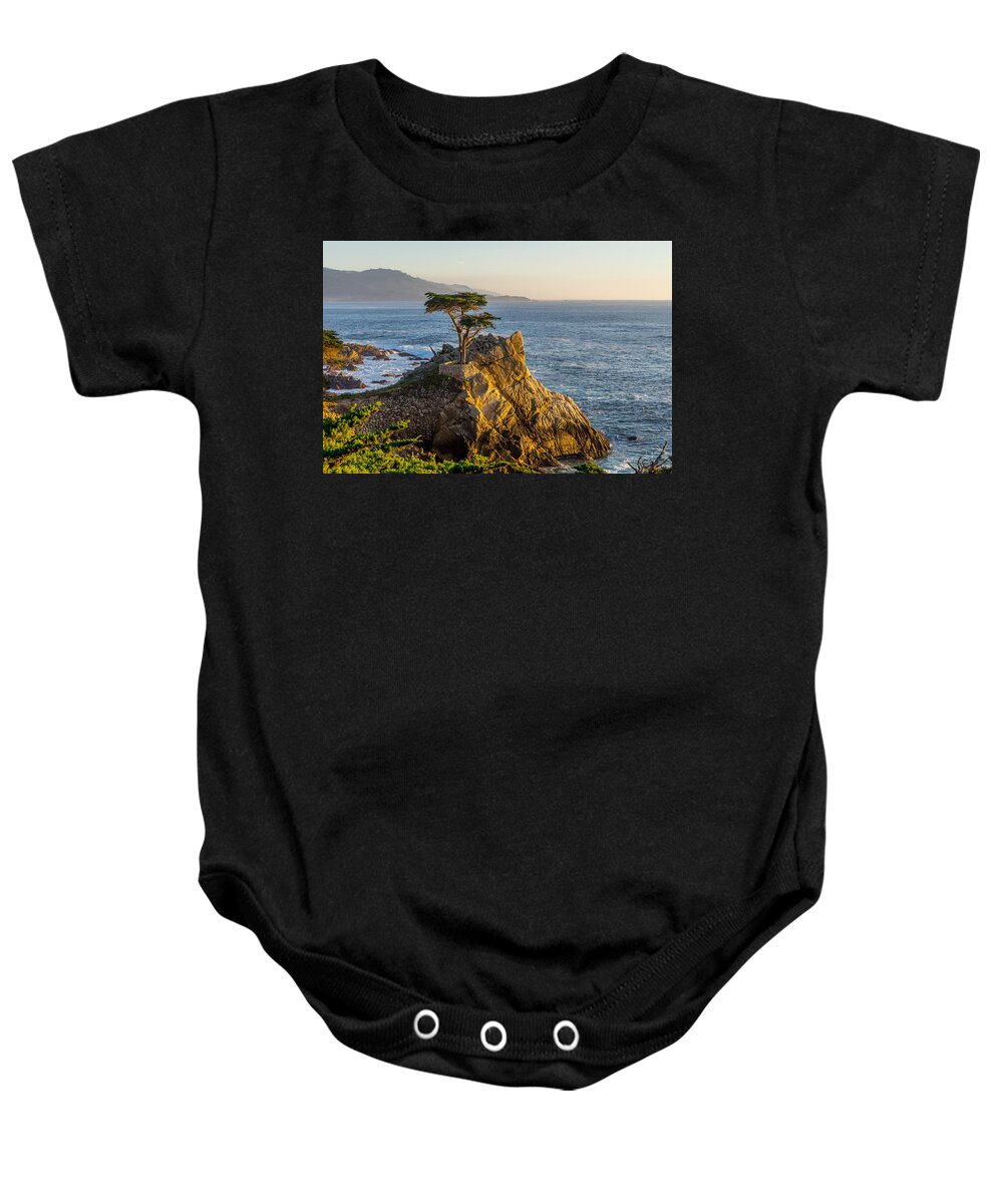 Pebble Beach Baby Onesie featuring the photograph The Lonely Cypress by Derek Dean