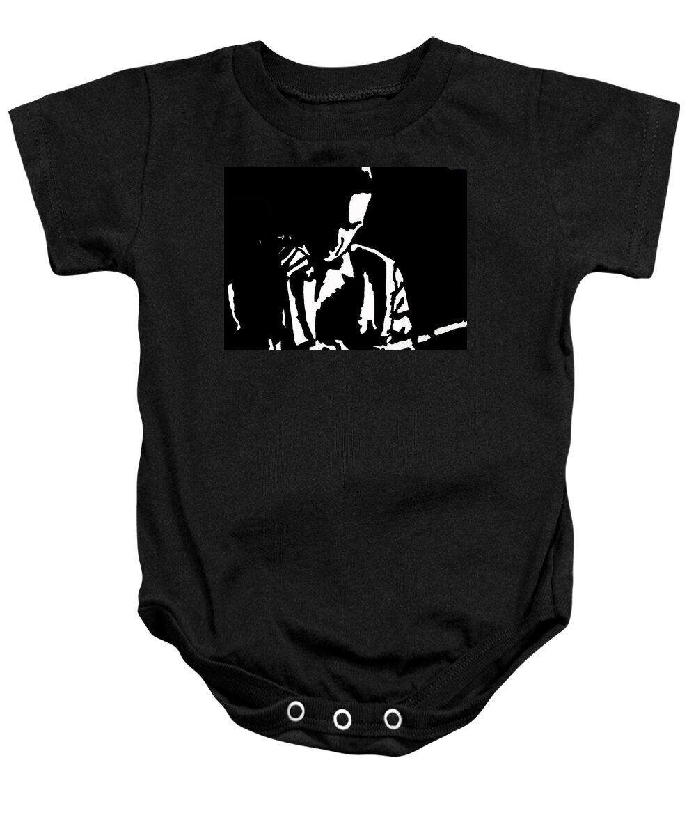 Jazz Player Prints Baby Onesie featuring the drawing The Lonely Jazz Player by Robert Margetts