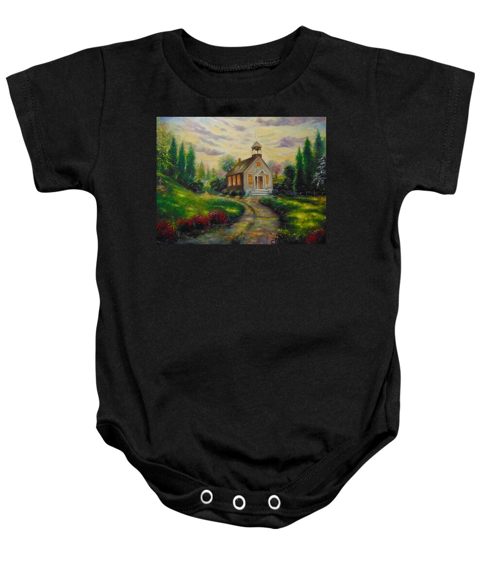Landscape Emery Franklin Baby Onesie featuring the painting The Love Of God by Emery Franklin