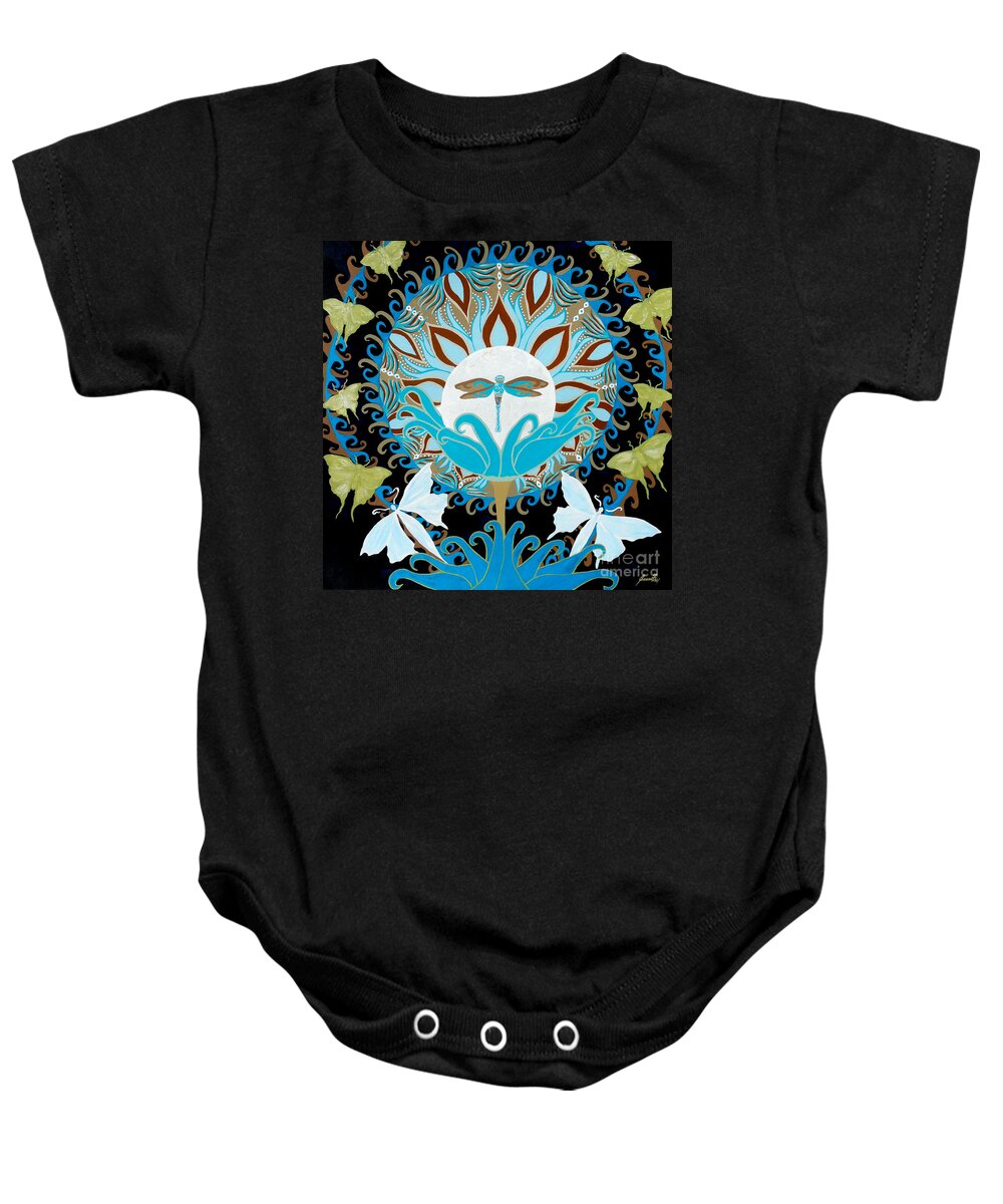 Luna Moth Baby Onesie featuring the painting The Luna Moth Journey of Faith and Love by Jean Fry