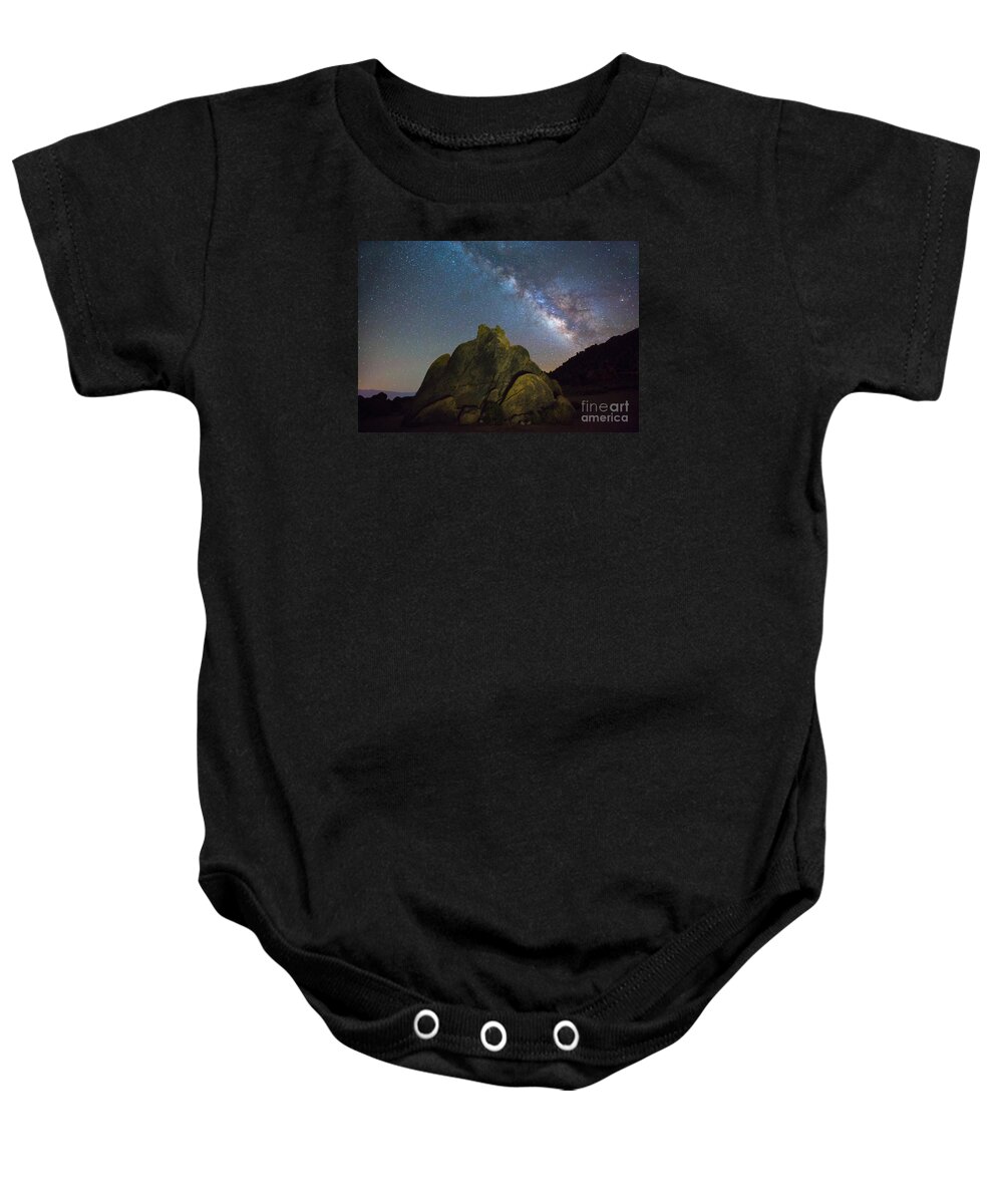 Milky Way Baby Onesie featuring the photograph The Milky Way Roars Over The Eastern Sierra by Mimi Ditchie