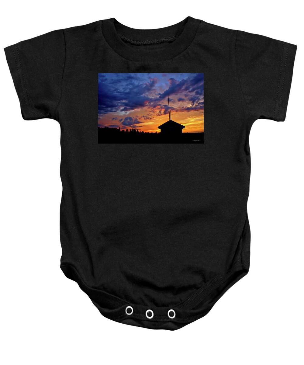 Sunset Baby Onesie featuring the photograph The Outpost by Harry Moulton