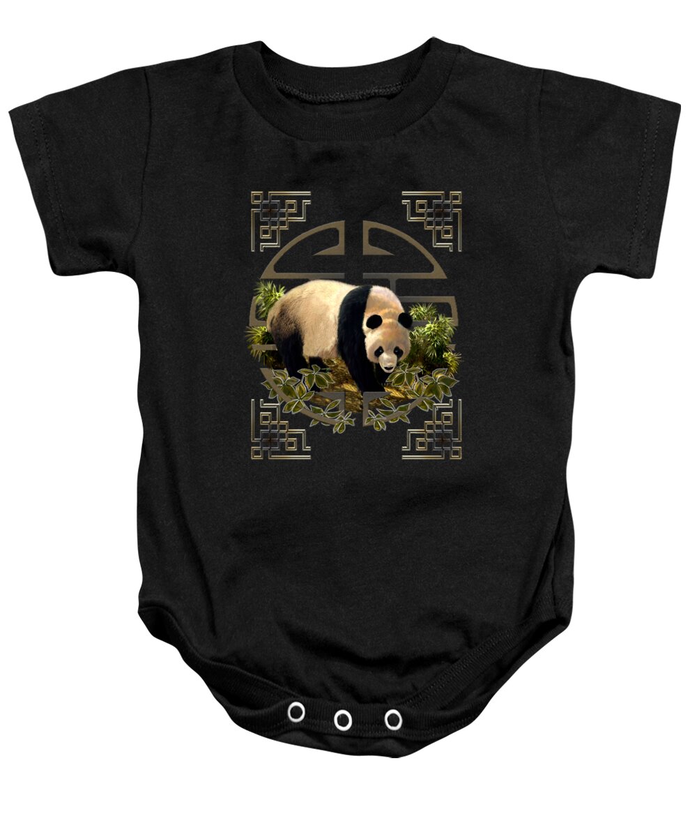 Art Work By Gina Femrite Baby Onesie featuring the painting The panda bear and the Great Wall of China by Regina Femrite