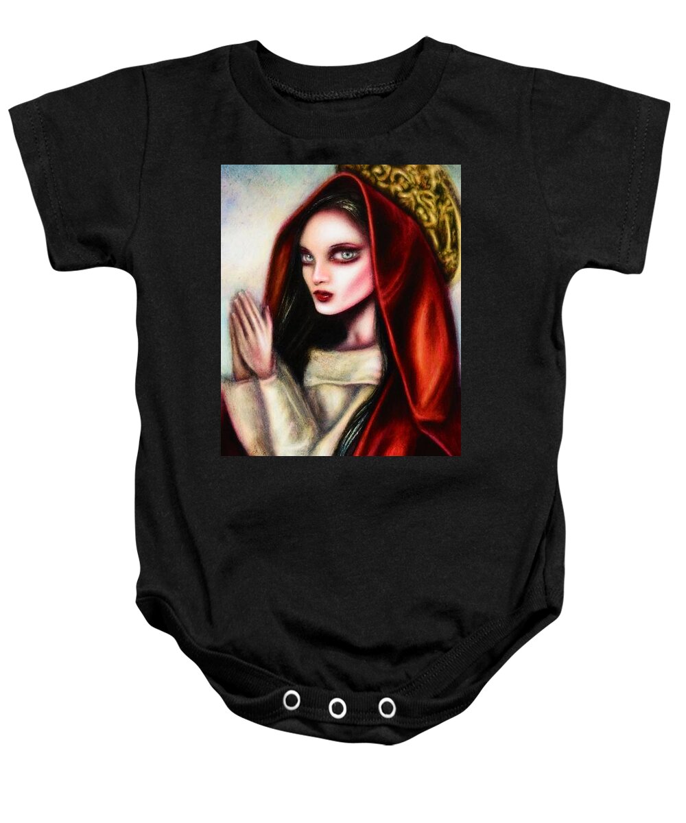 Red Baby Onesie featuring the painting Prayers of the Virgin by Tiago Azevedo
