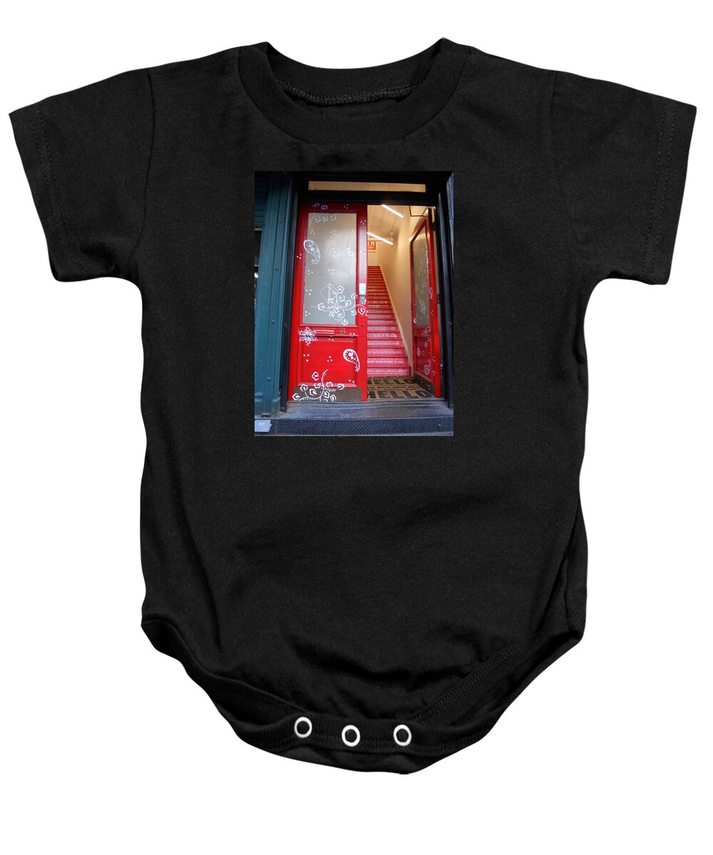 Red Baby Onesie featuring the photograph The Red Door by Natalie Claire Bradley