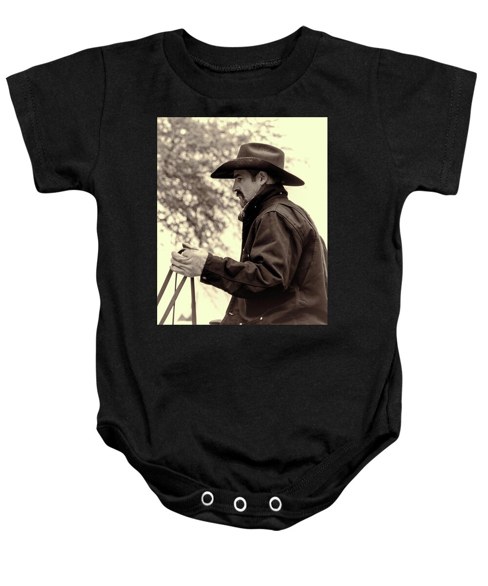Cowboy Baby Onesie featuring the photograph The Reins by Jeanne May