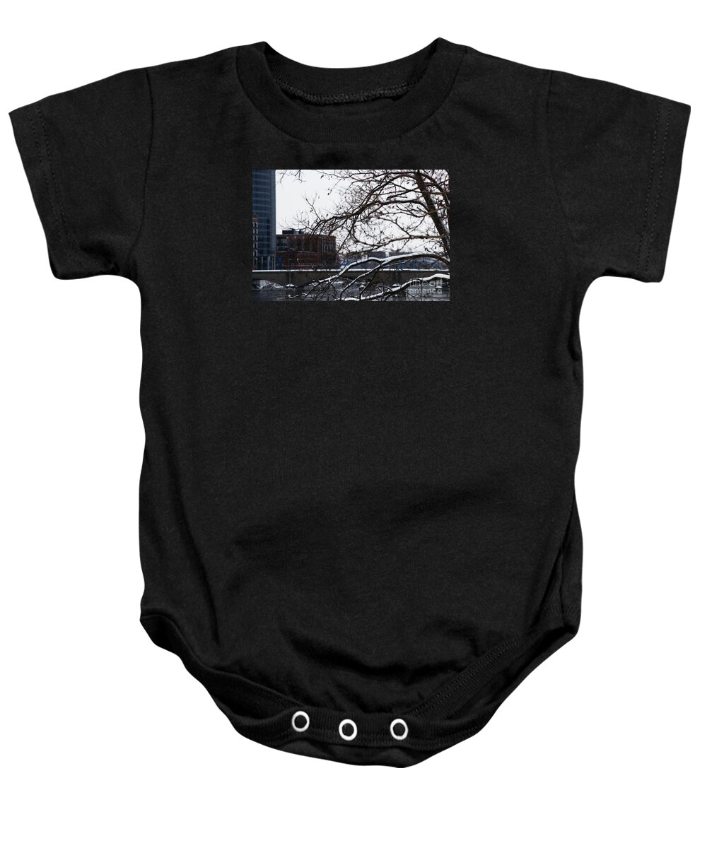 Winter Baby Onesie featuring the photograph The River Divide by Linda Shafer