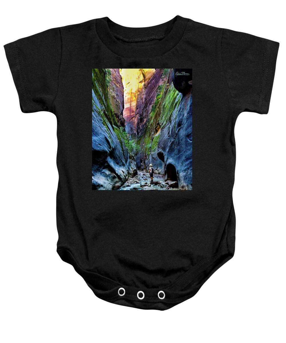 Zion Baby Onesie featuring the photograph The Riverbend by Adam Morsa