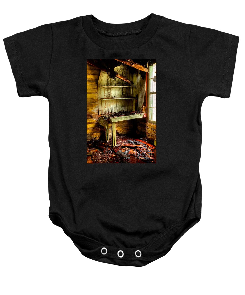 Deserted Home Baby Onesie featuring the photograph The Roof Is Falling by Michael Eingle