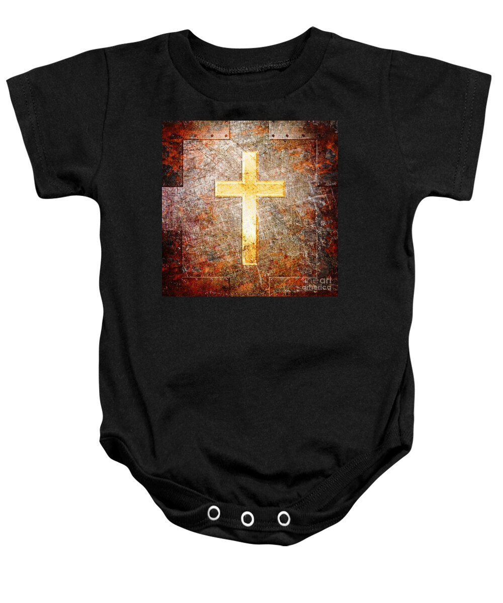 Cross Baby Onesie featuring the digital art The Savior by Fred Ber