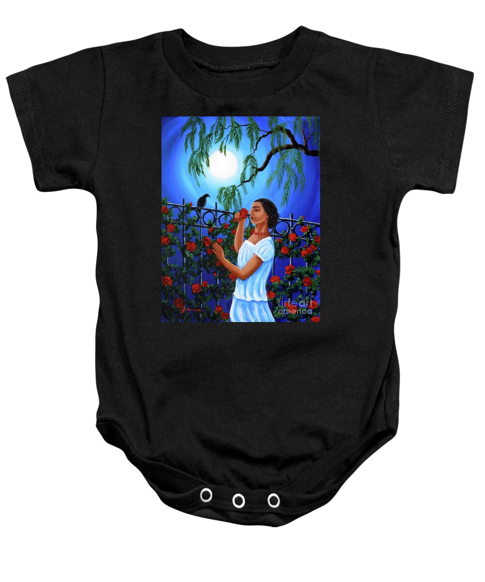Frida Baby Onesie featuring the painting The Scent of Red Roses by Laura Iverson