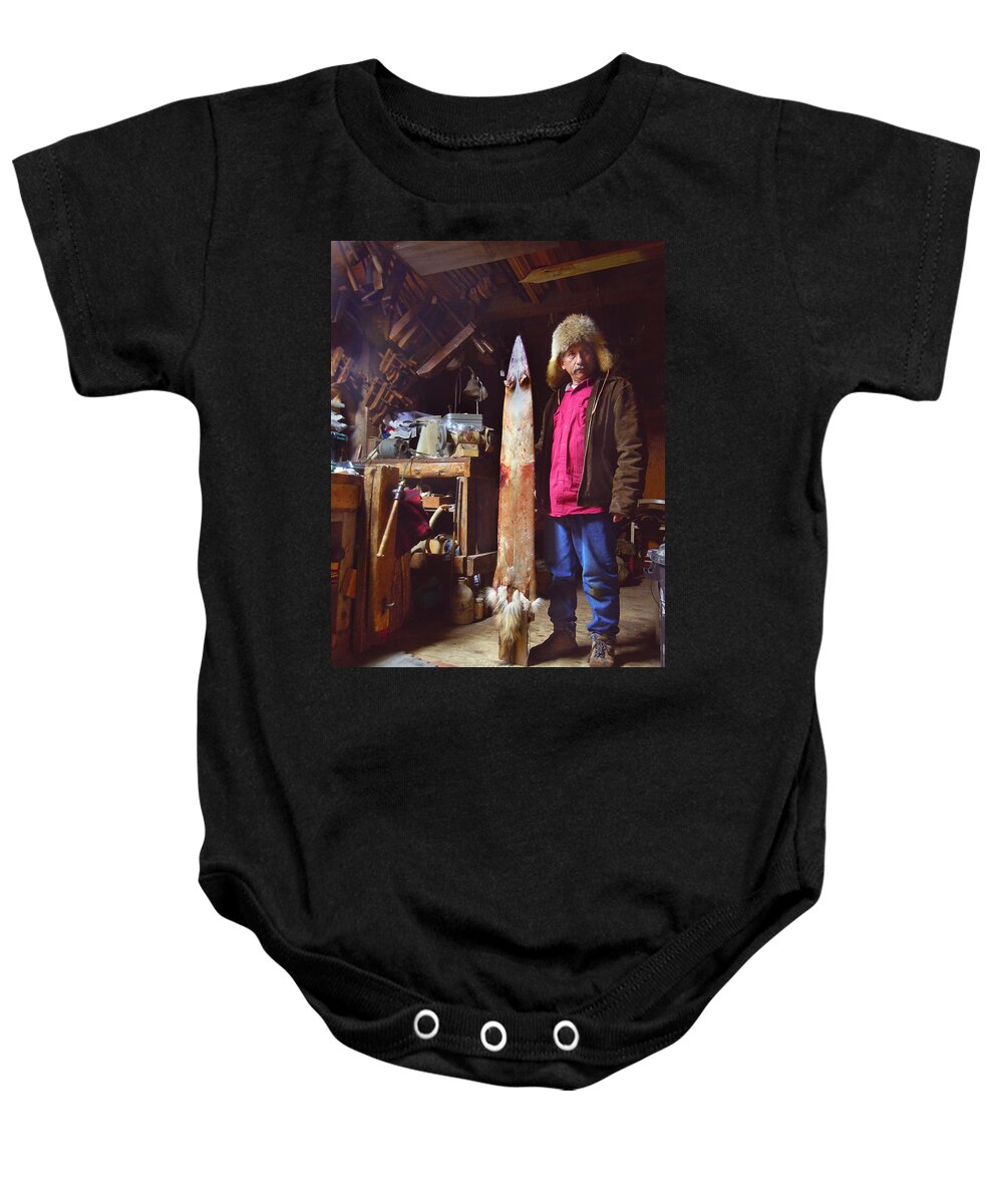 Historical Baby Onesie featuring the photograph The Stretching Board by Nancy Griswold