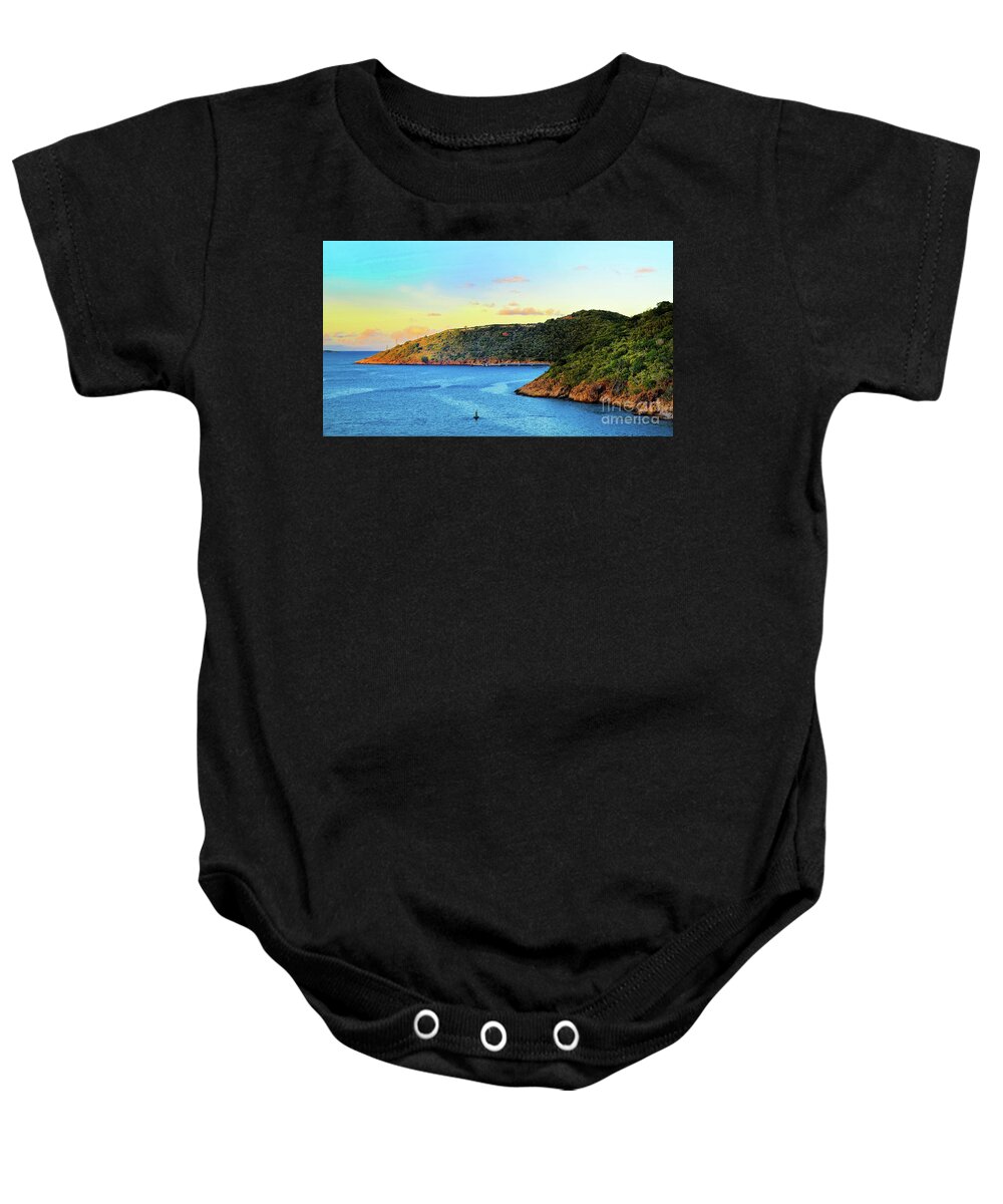 Seascape Baby Onesie featuring the photograph The Sun Sets on St. Thomas by Maggie Magee Molino